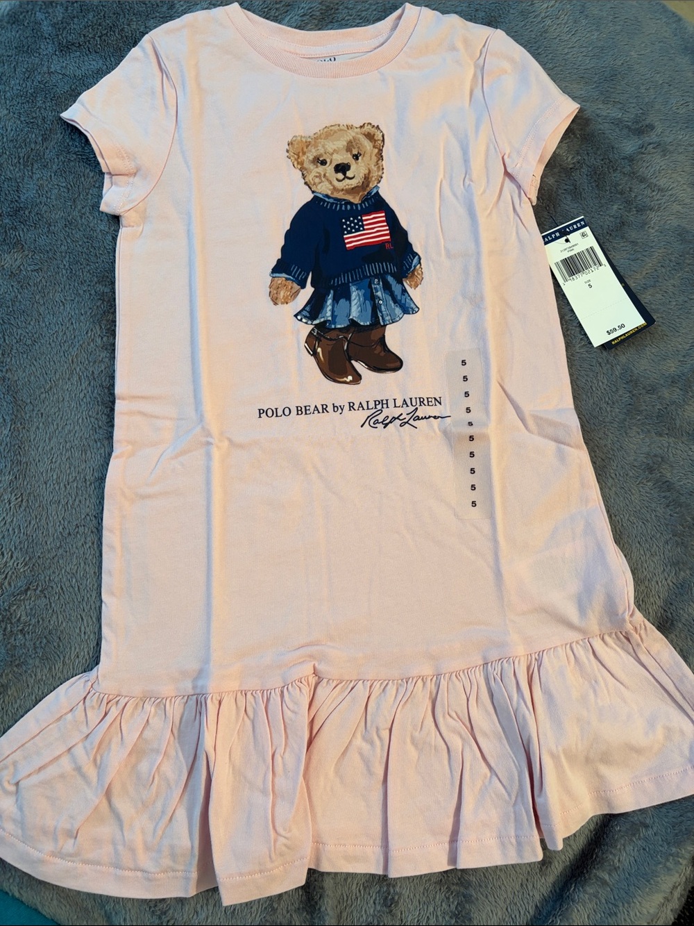Polo by Ralph Lauren Girls' Light Pink Polo Bear T-Shirt Dress
